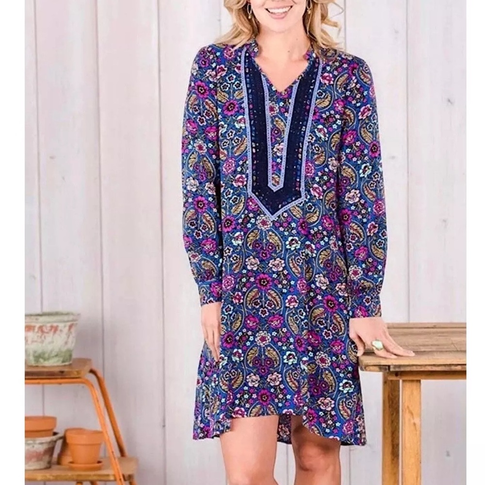 Matilda Jane Dress Womens Small Blue Pink Floral Thoughts Dreams Peasant